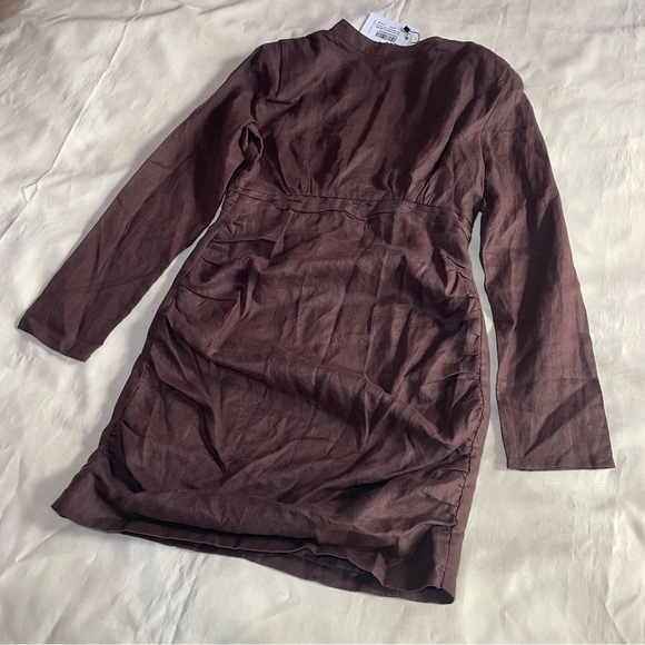 NEW! DISSH- Maya Dark Chocolate Linen Dress Size AU 8 / US Small Long Sleeve - Picture 5 of 10